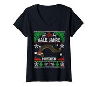 Mujer Zander Claus AALE años de Nuevo Christmas Ugly Sweater Camiseta Cuello V