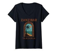 Mujer Zanzíbar Tanzania Retro Stone Town Island Viajes Arte Africano Camiseta Cuello V