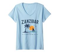 Mujer Zanzíbar Tanzania Retro Stone Town Island Viajes Arte Africano Camiseta Cuello V