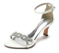 Mujer Zapatos De Boda Satén Corte Ancho Correa Tobillo Zapatos Tacón De Noche Sandalias Vestido Tacón Gatito Medio Novia Punta Abierta Pedrería,Marfil,39 EU