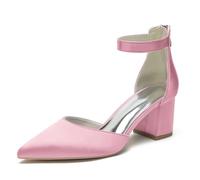 Mujer Zapatos de Salón Punta Puntiaguda Bloque Talones Bride Tobillo Zapatos de Novia de la Boda con Cremallera,Rosado,35 EU