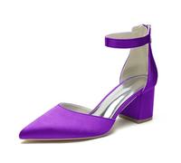 Mujer Zapatos de Salón Punta Puntiaguda Bloque Talones Bride Tobillo Zapatos de Novia de la Boda con Cremallera,Dark Purple,40 EU