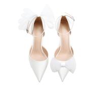 Mujer Zapatos de Tacón Diseño asimétrico Lazo de Tul Negro Blanco Bodas (Blanco 6.5CM,41)