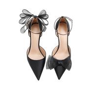 Mujer Zapatos de Tacón Diseño asimétrico Lazo de Tul Negro Blanco Bodas (Negro 6.5CM,41)