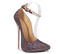 Mujer Zapatos tacón Puntera en punta sandalias Sexy Ultra Stiletto Tacones altos Brillante Correa de tobillo Hebilla Verano sapatos mujer stripper Fiesta Bailarina barra discoteca 6.29 IN(Multi-colore