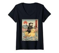 Mujer Zarigüeya Ninja Japón Vintage Japonés Ukiyo-e Arte Camiseta Cuello V
