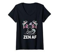 Mujer Zen AF Meditación Ajolote Postura de Yoga Pez Espiritual Camiseta Cuello V