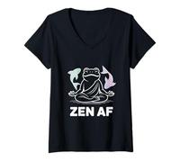 Mujer Zen AF Meditación Rana Yoga Pose Espiritual Pez Koi Namaste Camiseta Cuello V
