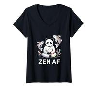 Mujer Zen AF Panda meditando Pose de Yoga Espiritual Pez Koi Camiseta Cuello V