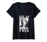 Mujer Zen as FCK - Tigre - Estética gótica vanguardista Camiseta Cuello V