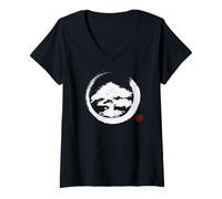 Mujer Zen Enso Circle - Arte de Pincel de montaña Sumi-e Camiseta Cuello V