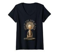 Mujer Zen es el nuevo diseño de meditación negro para niñas yoga Camiseta Cuello V