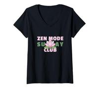 Mujer Zen Mode Sunday Club - Camiseta de Loto Consciente Camiseta Cuello V