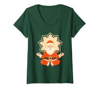Mujer Zen Santa Meditando con Mandala Pacífico Mindful Christmas Camiseta Cuello V