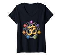 Mujer Zen Yoga Símbolo Om chakra Meditación Flor de la Vida Camiseta Cuello V