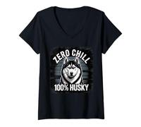 Mujer Zero Chill 100% Husky - Divertido perro husky siberiano Camiseta Cuello V