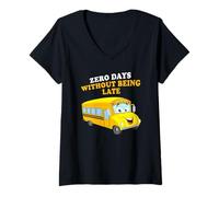 Mujer Zero Days Without Being Late - School Bus Driver Graphic Camiseta Cuello V