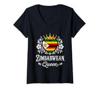 Mujer Zimbabwean Queen Zimbabwe Flag Proud Zimbabwean Woman Camiseta Cuello V