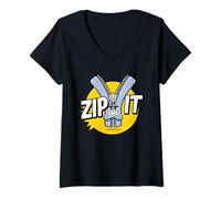 Mujer Zip It Sassy Sarcástico Diciendo Rude Shup Up Zipper Juego de Palabras Camiseta Cuello V
