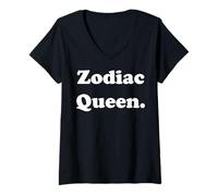 Mujer Zodiac Queen Astrology Horoscope Stars Camiseta Cuello V
