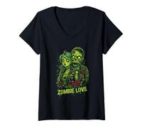 Mujer Zombie Amor Punk Pareja No Muertos Romance Horror Halloween Camiseta Cuello V