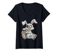 Mujer Zombie Easter Bunny Funny Kawaii Rabbit Pastel Goth Camiseta Cuello V