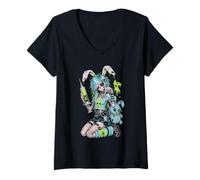 Mujer Zombie Goth Bunny Esqueleto Chica EMO Kawaii Goth Chica Camiseta Cuello V