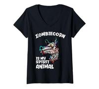 Mujer Zombiecorn Is My Spirit Animal Zombie Unicornio Halloween Camiseta Cuello V