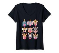 Mujer Zoo Animals Wildlife Safari Jungle Birthday Party Boys Girls Camiseta Cuello V