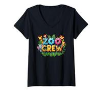 Mujer Zoo Crew Jungla Hojas Con Animales Del Zoológico Camiseta Cuello V