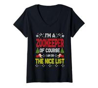 Mujer Zookeeper of Course On The Nice List Ugly Christmas Sweater Camiseta Cuello V