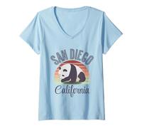Mujer Zoológico Retro Panda de San Diego de California State Camiseta Cuello V
