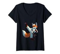 Mujer Zorro De Karate Inspirador En Acción Camiseta Cuello V