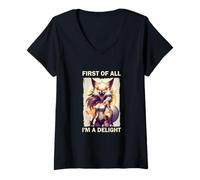 Mujer Zorro Divertido- En Primer Lugar Soy una Delicia - Angry Fox Camiseta Cuello V