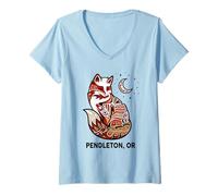 Mujer Zorro Estilo Tribal Luna Creciente o Animal Espiritual Camiseta Cuello V