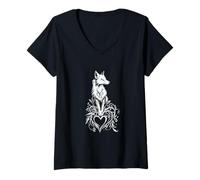 Mujer Zorro soñador en un corazón en diseño de Tatuaje Camiseta Cuello V