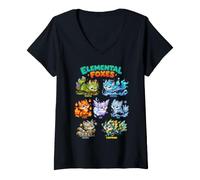 Mujer Zorros Elementales Tierra Fuego Agua Hielo Kawaii Zorro Peludo Camiseta Cuello V