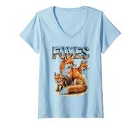 Mujer Zorros Vintage 70s 90s Retro Zorros Amante Animal Fox Camiseta Cuello V
