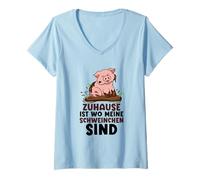 Mujer Zuhause ist Wo Meine Schweinchen Sind Granja Cerdo Camiseta Cuello V