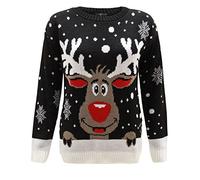 Mujere Navidad Saltadora De Punto Santa Monigote De Nieve Rudolf Reno Impresión Merry Xmas Copo De Nieve Duende Cárdigan Knitwear Larga Manga Cuello Redondo Pullover Suéter