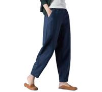 Mujeres 2024 Casual Suelto Grande Color Sólido Adelgazar Nueve Puntos Pantalones Al Aire Libre Señoras Elástico, marine, XL