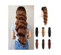 Mujeres 28 Inch Long Loose Deep Wave Pony Tail Synthetic Hair Pieces Drawstring Curly Wavy Ponytail Clip in Extensions Diario(#1B)