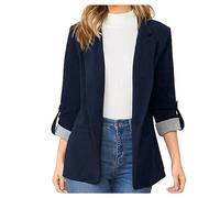 Mujeres 3/4 Chaqueta Blazer De Manga Un Botón Abierta Traje De Recepción Traje Blazers