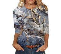 Mujeres 3 de 4 mangas cuello redondo pétalo impreso camisas top casual sueltas cómodas camisas camiseta blusa top azul, gris, XL