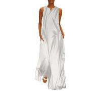 Mujeres Acuarela V Vestido de Verano Vestidos Sin Mangas Cuello en v Elegante Vestidos Casual de Sin Manga Hojas Grises Verano Chaleco Vestido de Playa XL