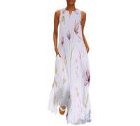 Mujeres Acuarela V Vestido de Verano Vestidos Sin Mangas Cuello en v Elegante Vestidos Casual de Sin Manga Libélula Flor Silvestre Verano Chaleco Vestido de Playa M