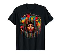 Mujeres africanas Afro Color Pintado Cara Juneteenth Goteo Camiseta