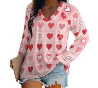 Mujeres Amor Romántico V Cuello Sudadera Casual De Manga Larga Pullover Elegante Sencillo Camisas Sueltas, Camiseta Básica De Manga Larga, Ligera Y Transpirable Lavable A Máquina Rosa M