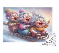 Mujeres Ancianas Trineo Desafiante Rompecabezas de 1000 Piezas para Adultos Abuelas Deslizándose en Nieve Felizmente Premium Grueso Resistente Vibrante Alivio del Estrés 38x26cm/1000pcs