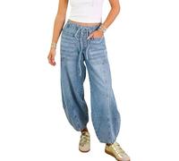 Mujeres Baggy Barril Jeans Talle Alto Y2k Cordón Pajarita Cargo Jeans Retro Pierna Ancha Tobillo Denim Jogger(A,L)
